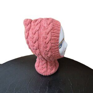 Merino Blend Cable Knit Fitted Balaclava Pink Winter Hood Futuristic Alliencore